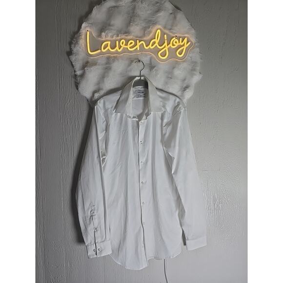 Calvin Klein Mens Slim Fit Button Front White Shirt Long Sleeve Size 16 34/35 - Picture 1 of 10